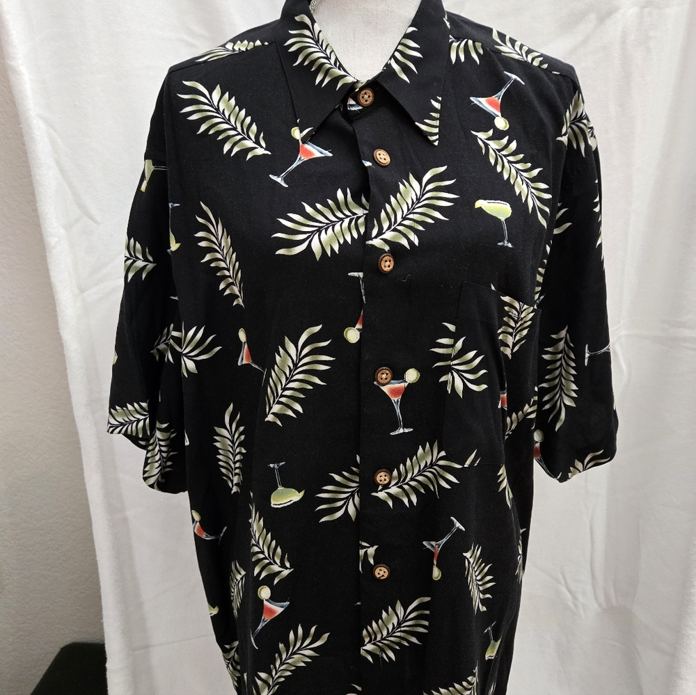 Tropical Cocktail Print Black Shirt